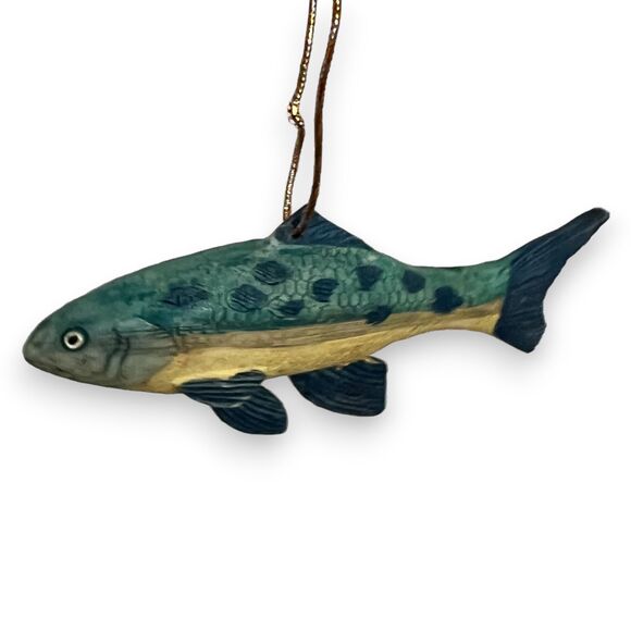 Hand-Carved & Painted Wooden Brown Trout Fish Ornament, Realistic, 3" - Picture 2 of 4